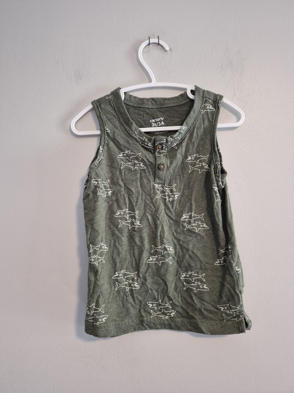 Carter's Green Shark Print Henley Tank Top